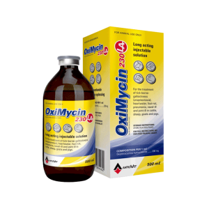 Oximycin 230 LA 500ml bottle – long-acting oxytetracycline antibiotic for cattle, sheep, goats, and pigs