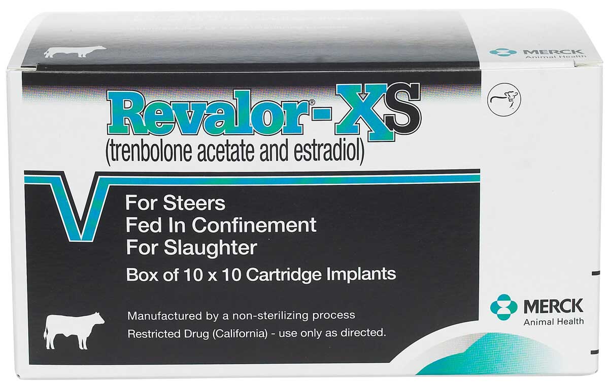 REVALOR-XS growth implant cartridge with 10 slow-release implants for feedlot steers