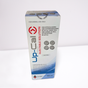 Large 500ml bottle of Antrovet Up-Cal injection for treating milk fever in livestock