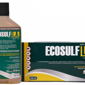 Ecosulf L.A. injection bottle – multi-species antibiotic for scours, pneumonia, joint-ill and footrot