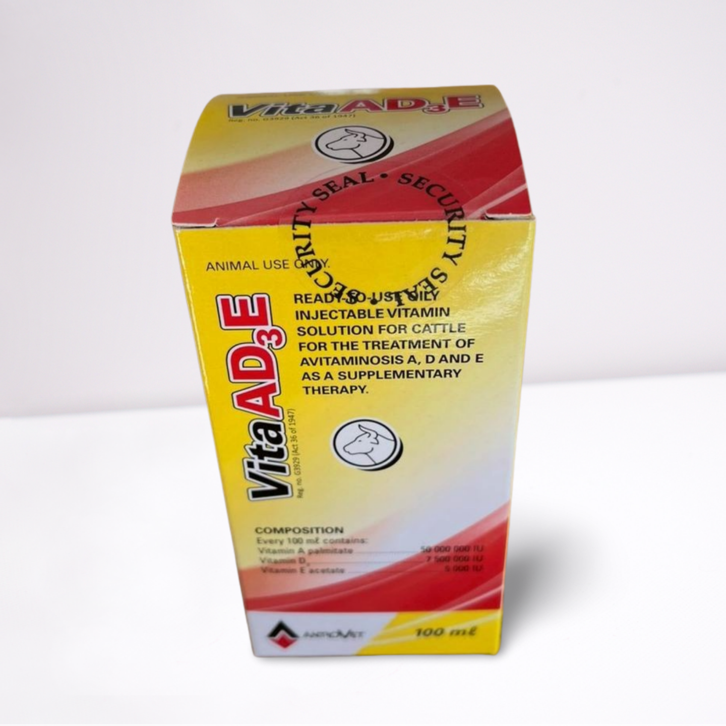 Bottle of Antrovet Vita AD3E 100ml injectable vitamin A, D3, and E for cattle